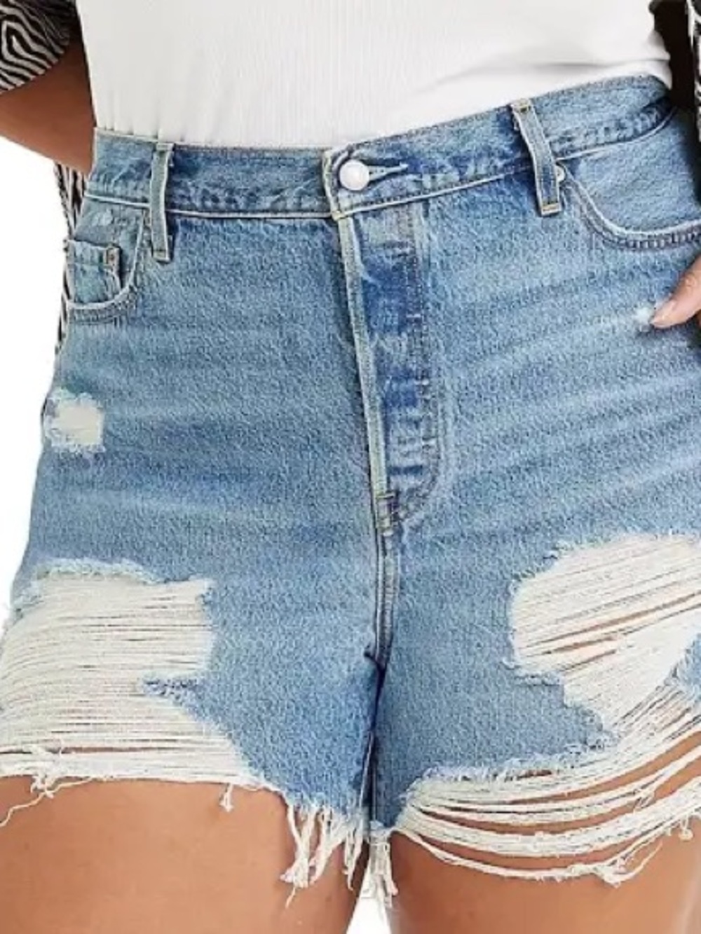 Levi's Light Blue Distressed High-Rise Jean Shorts